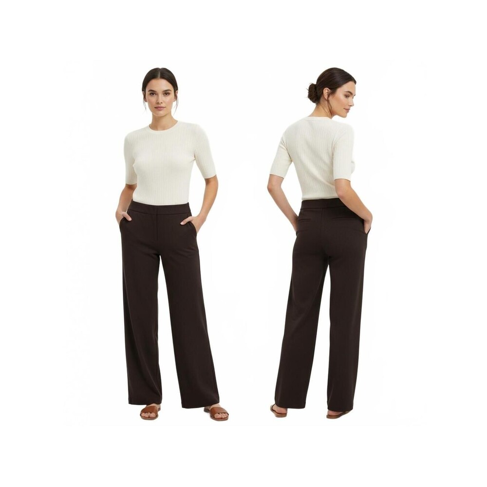 Max Edition Wide Leg Trousers High Waist Button Front Career Pants